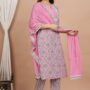 Ethnic Dress Floral Print Kurta, Trouser Dusty pink color set