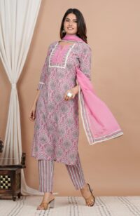 Ethnic Dress Floral Print Kurta, Trouser Dusty pink color set