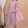 Ethnic Dress Floral Print Kurta, Trouser Dusty pink color set