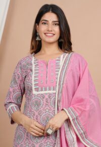 Ethnic Dress Floral Print Kurta, Trouser Dusty pink color set