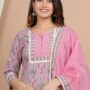 Ethnic Dress Floral Print Kurta, Trouser Dusty pink color set