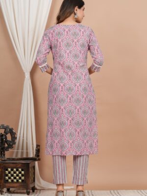 Ethnic Dress Floral Print Kurta, Trouser Dusty pink color set