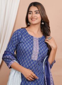 Ethnic Dress Floral Print Kurta, Trouser Dusky blue color set