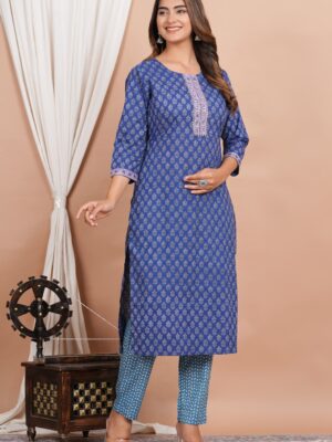 Ethnic Dress Floral Print Kurta, Trouser Dusky blue color set