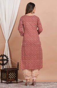 Ethnic Dress Floral Print Kurta, Trouser Valentine Red color set