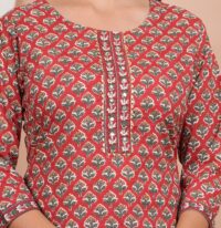 Ethnic Dress Floral Print Kurta, Trouser Valentine Red color set