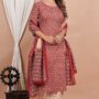 Ethnic Dress Floral Print Kurta, Trouser Valentine Red color set