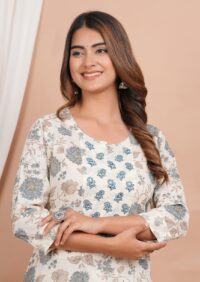 Ethnic Dress Floral Print Kurta, Trouser White rock color set