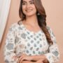 Ethnic Dress Floral Print Kurta, Trouser White rock color set