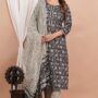 Ethnic Dress Floral Print Kurta, Trouser Black color set