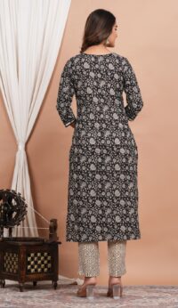 Ethnic Dress Floral Print Kurta, Trouser Black color set