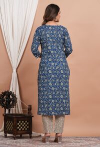 Ethnic Dress Floral Print Kurta, Trouser Dark Gray Blue color set