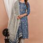 Ethnic Dress Floral Print Kurta, Trouser Dark Gray Blue color set