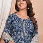 Ethnic Dress Floral Print Kurta, Trouser Dark Gray Blue color set