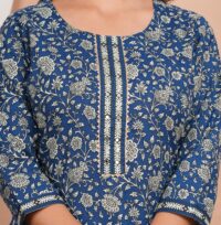 Ethnic Dress Floral Print Kurta, Trouser Dark Gray Blue color set