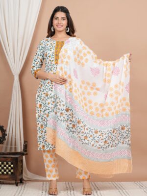 Ethnic Dress Floral Print Kurta, Trouser Multi color